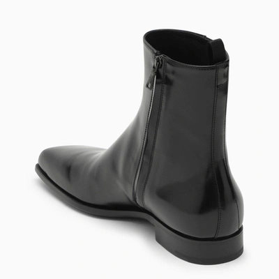 Shop Prada Black Leather Boot Men In Brown