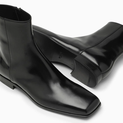 Shop Prada Black Leather Boot Men In Brown