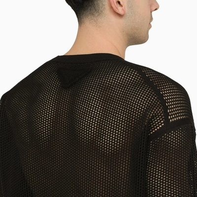 Shop Prada Black Silk-blend Perforated Jersey Men In Brown