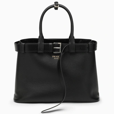 Shop Prada Buckle Large Black Leather Handbag Women