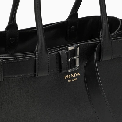 Shop Prada Buckle Large Black Leather Handbag Women