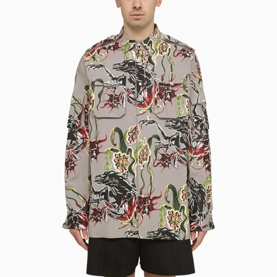 Shop Prada Granite-coloured Shirt With Cotton Print Men In Multicolor