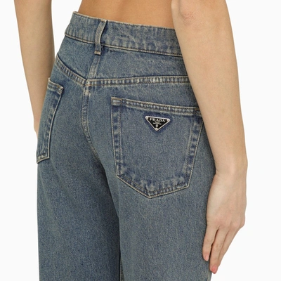 Shop Prada Medium Blue Denim Jeans With Logo Women
