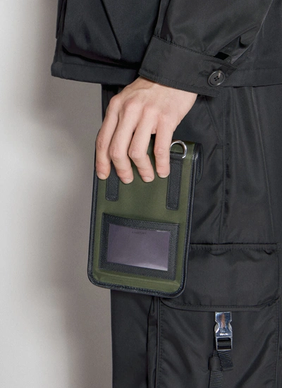 Shop Prada Men Re-nylon And Saffiano Leather Phone Holder In Green