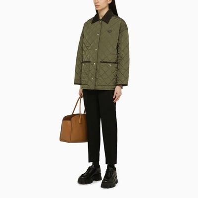 Shop Prada Military Green Quilted Jacket With Logo Women