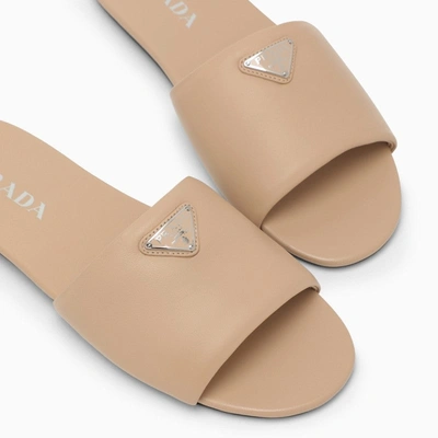 Shop Prada Sand-coloured Leather Slide With Logo Women In Cream