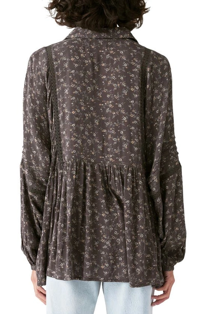 Shop Lucky Brand Floral Long Sleeve Cotton Blend Babydoll Blouse In Black Multi