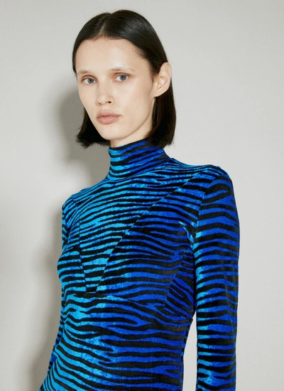 Shop Rabanne Women Velvet Zebra Print Top In Blue