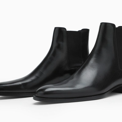 Shop Saint Laurent Black Leather Ankle Boots Men