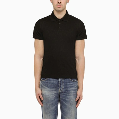 Shop Saint Laurent Black Monogram Pique Polo Shirt Men