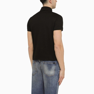 Shop Saint Laurent Black Monogram Pique Polo Shirt Men