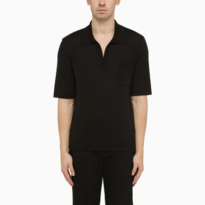 Shop Saint Laurent Black Wool Cassandre Polo Shirt Men