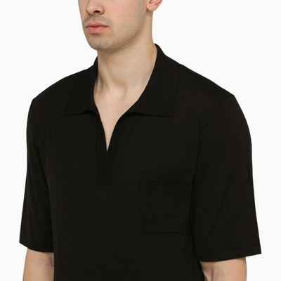 Shop Saint Laurent Black Wool Cassandre Polo Shirt Men