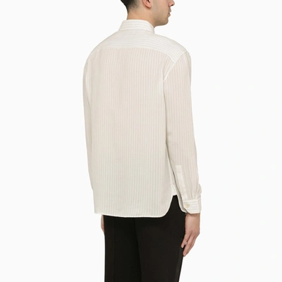 Shop Saint Laurent Cassandre Striped Silk Shirt Men In Cream