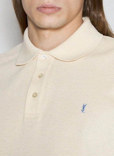 Shop Saint Laurent Men Cassandre Polo Shirt In Cream