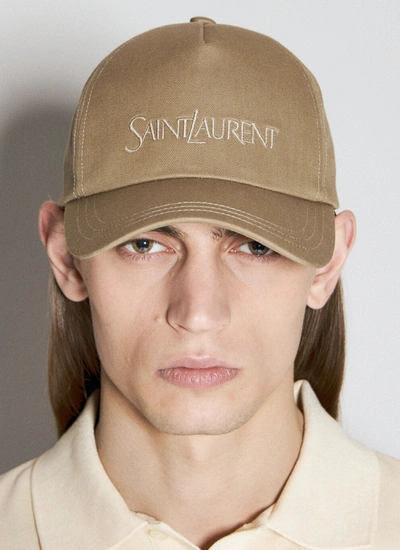 Shop Saint Laurent Men Logo Embroidery Baseball Cap In Cream