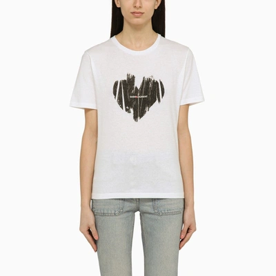 Shop Saint Laurent White Cotton Heart T-shirt Women