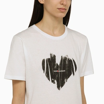 Shop Saint Laurent White Cotton Heart T-shirt Women