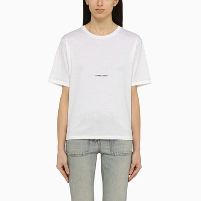 Shop Saint Laurent White Logo-print Crewneck T-shirt Women