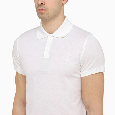 Shop Saint Laurent White Monogram Pique Polo Shirt Men
