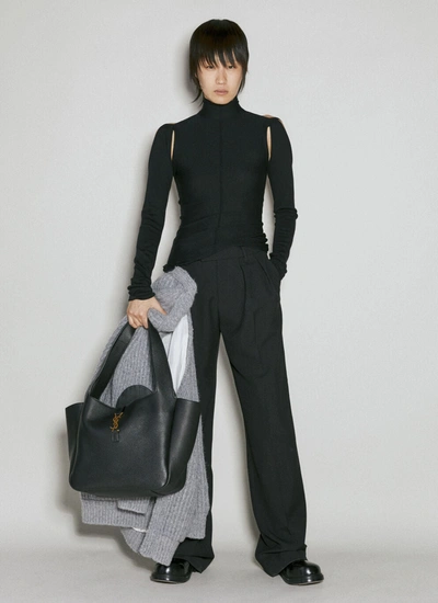 Saint Laurent Bea Deerskin Leather Tote In Black
