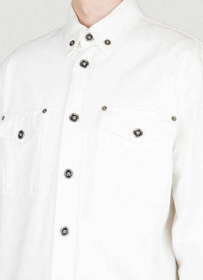 Shop Versace Men Denim Overshirt In White