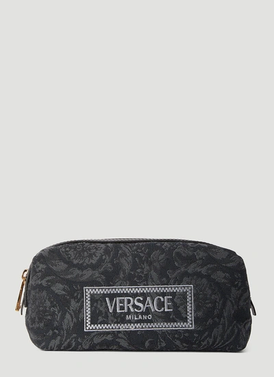 Shop Versace Women Barocco Athena Jacquard Vanity Pouch In Black