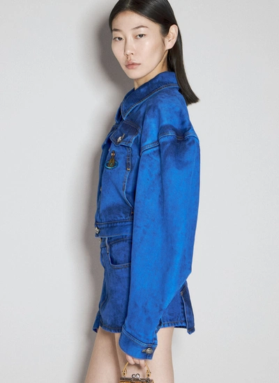 Shop Vivienne Westwood Women Cropped Denim Boxer Jacket In Blue