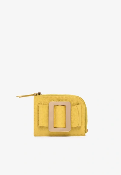 Shop Boyy Buckle Zip Cardholder In Grained Leather In Yellow