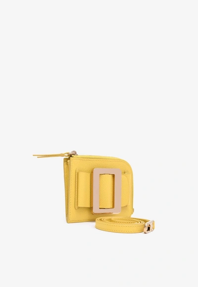 Shop Boyy Buckle Zip Cardholder In Grained Leather In Yellow