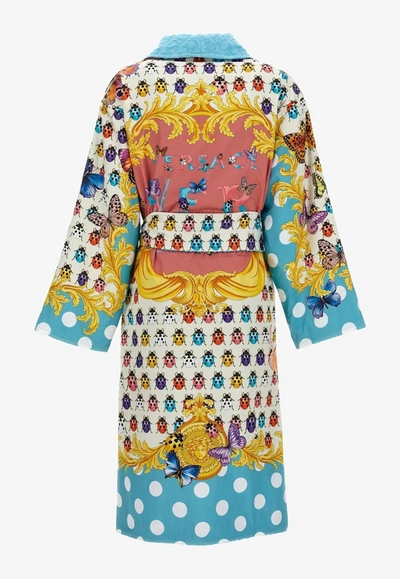Versace Butterflies Print Bathrobe In Multicolor