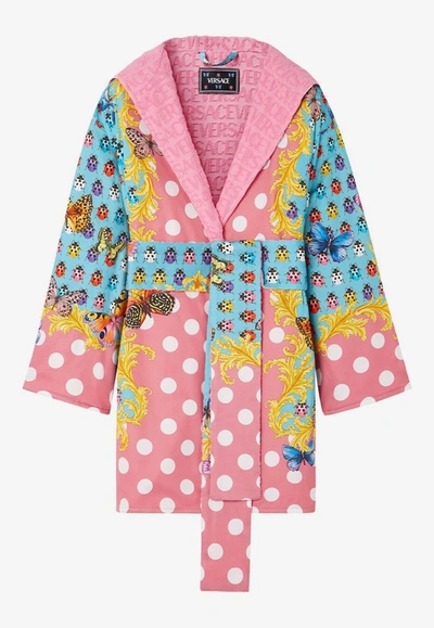 Versace Butterflies Terry-cloth Bathrobe In Multicolor