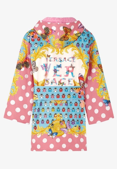 Versace Butterflies Terry-cloth Bathrobe In Multicolor
