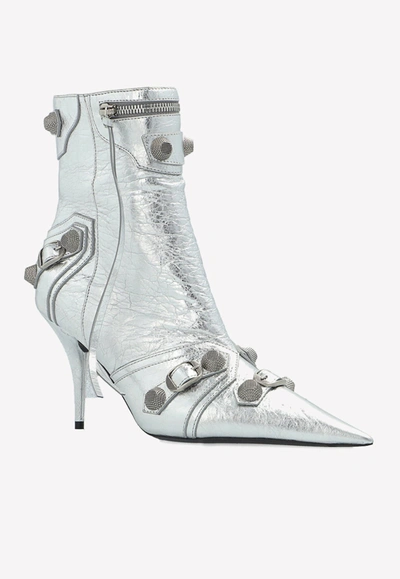 Shop Balenciaga Cagole 100 Ankle Boots In Silver