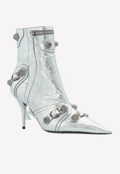Balenciaga Cagole 90mm Metallic Ankle Boots In Silver