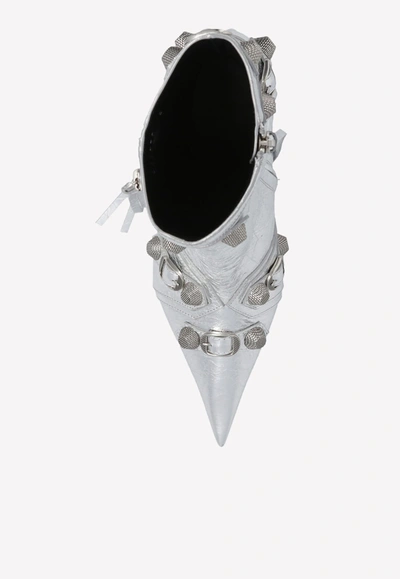 Balenciaga Cagole 90mm Metallic Ankle Boots In Silver