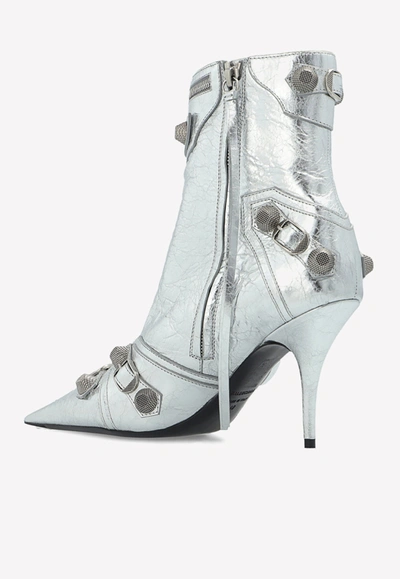 Shop Balenciaga Cagole 100 Ankle Boots In Silver