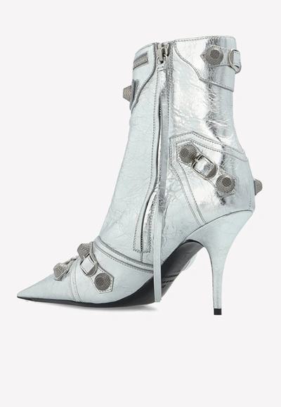 Balenciaga Cagole 90mm Metallic Ankle Boots In Silver