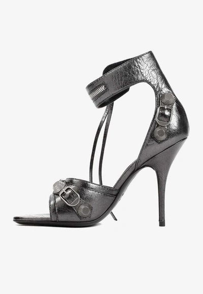 Shop Balenciaga Cagole H110 Leather Sandals In Metallic
