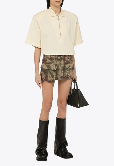 Shop Attico Camouflage Mini Denim Skirt In Brown