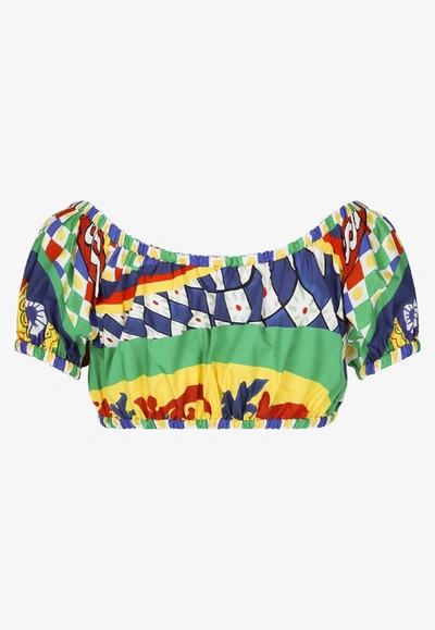 Shop Dolce & Gabbana Carretto Print Cropped Top In Multicolor