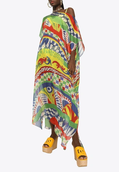 Shop Dolce & Gabbana Carretto Print Maxi Kaftan Dress In Multicolor