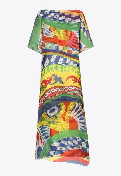Shop Dolce & Gabbana Carretto Print Maxi Kaftan Dress In Multicolor