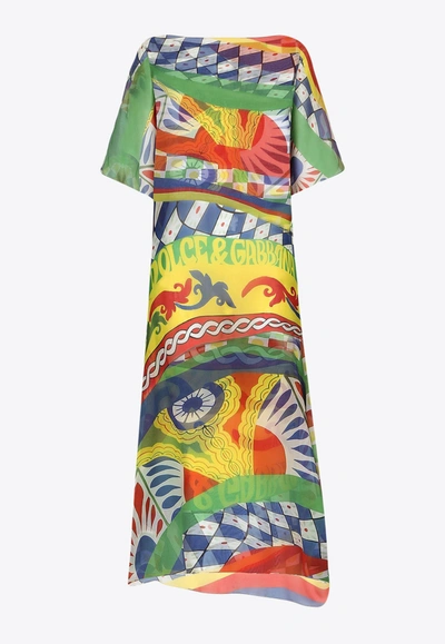 Dolce & Gabbana Carretto Print Maxi Kaftan Dress In Multicolor