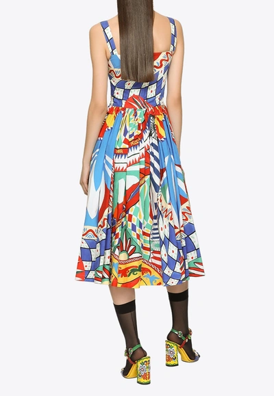 Shop Dolce & Gabbana Carretto Print Midi Poplin Dress In Multicolor