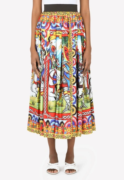 Dolce & Gabbana Carretto Print Pleated Silk Twill Midi Skirt In Multicolor