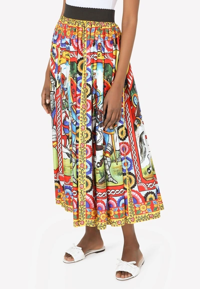 Shop Dolce & Gabbana Carretto Print Pleated Silk Twill Midi Skirt In Multicolor
