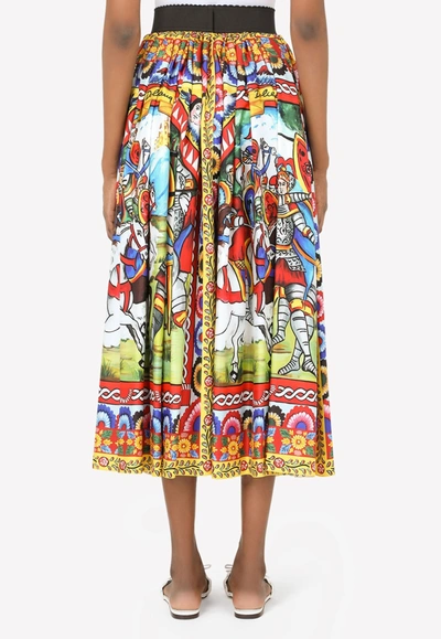 Shop Dolce & Gabbana Carretto Print Pleated Silk Twill Midi Skirt In Multicolor