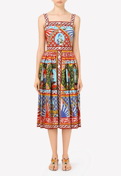 Shop Dolce & Gabbana Carretto Print Square-neck Cotton Dress In Multicolor