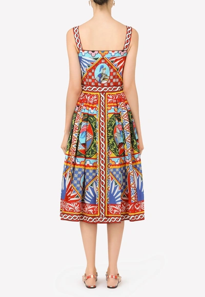 Dolce & Gabbana Carretto Print Cotton Poplin Midi Dress In Multicolor